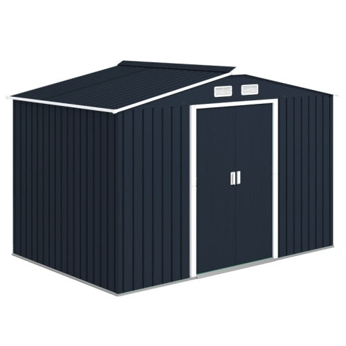 Outsunny 9 x 6ft Metal Bicycle Shed, Outdoor Storage Tool House with Ventilation Slots, Foundation Kit and Lockable Double Doors, Dark Gray