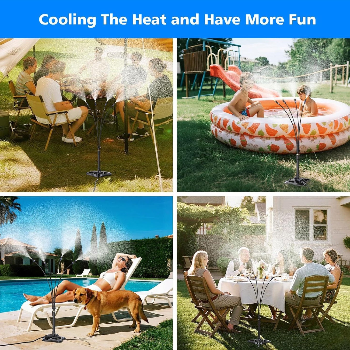Outdoor Misting Cooling System Standing Patio Misting System, 8M Portable Mister System For Outdoor Garden BBQ Party Tanning Pool Beach Cooling Water Playing