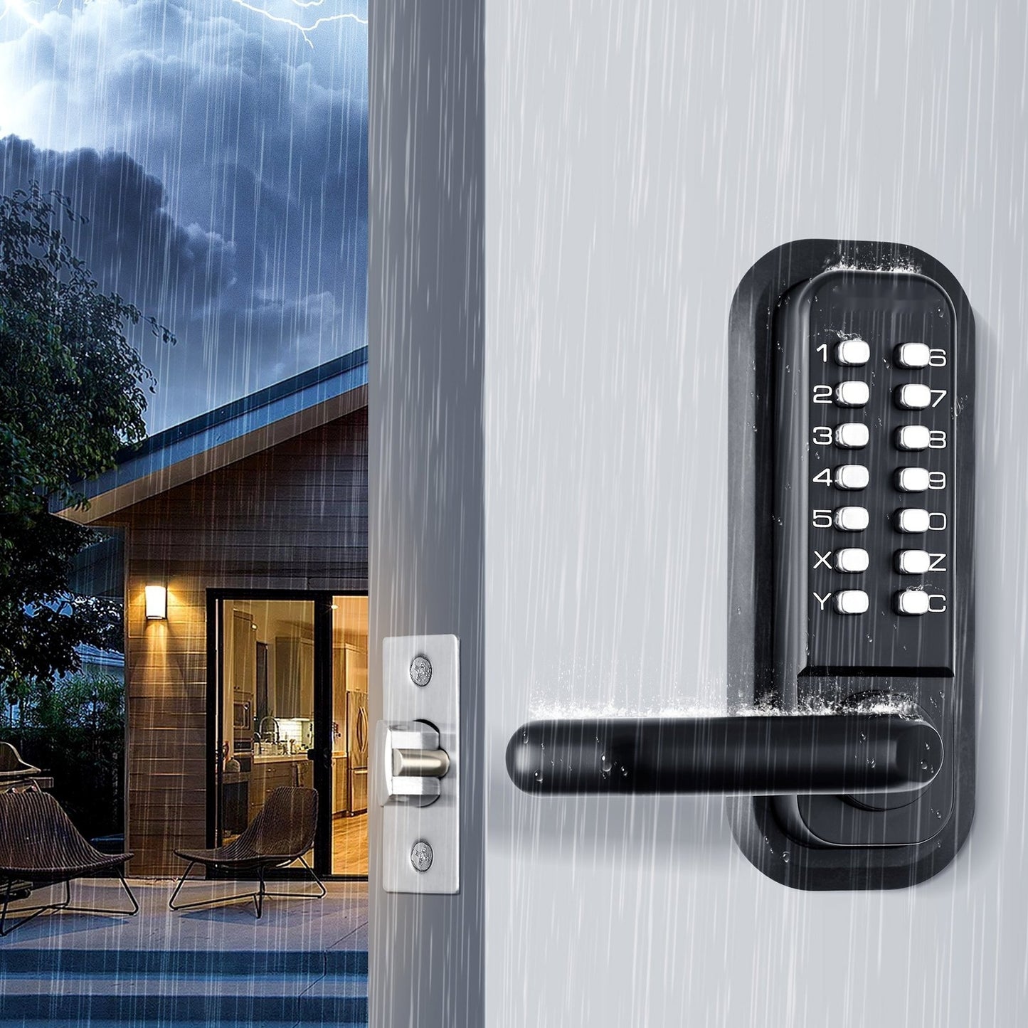 Mechanical Keyless Door Lock – 14-Digit Keypad, Dual-Sided Outdoor Lock, Automatic Security