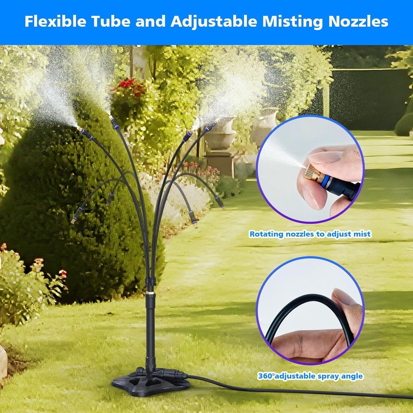 Outdoor Misting Cooling System Standing Patio Misting System, 8M Portable Mister System For Outdoor Garden BBQ Party Tanning Pool Beach Cooling Water Playing
