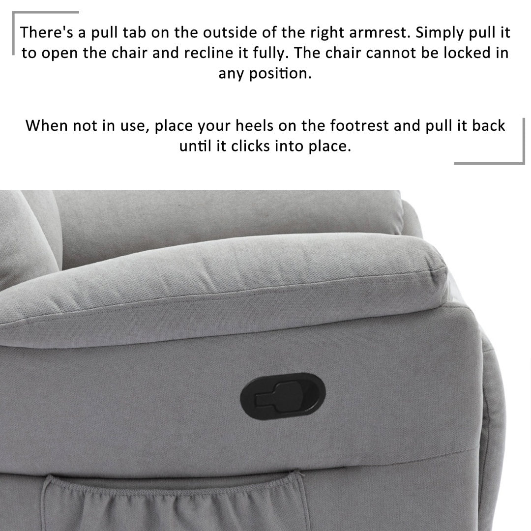 Recliner Armchair for the Elderly – Soft Fabric Chair with Side Pockets, Adjustable Backrest