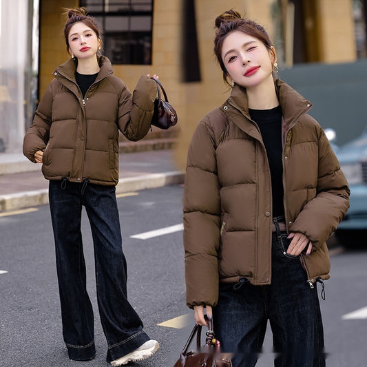 Women's Winter Cotton Down Jacket – Short Style with Stand Collar