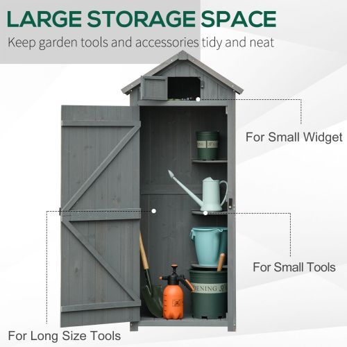 Outsunny Wooden Garden Shed, Utility Outdoor Small Shed With Lockable Double Doors, Shelves And Roof Hatch, Gray