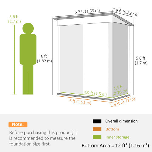 Outsunny 5 X 3ft Garden Storage Shed With Sliding Door And Sloped Roof Outdoor Equipment Tool, Light Gray
