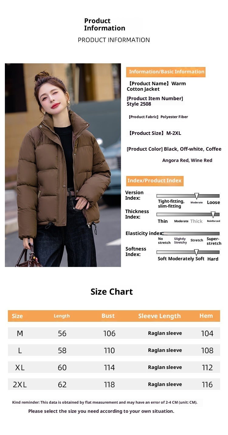 Women's Winter Cotton Down Jacket – Short Style with Stand Collar