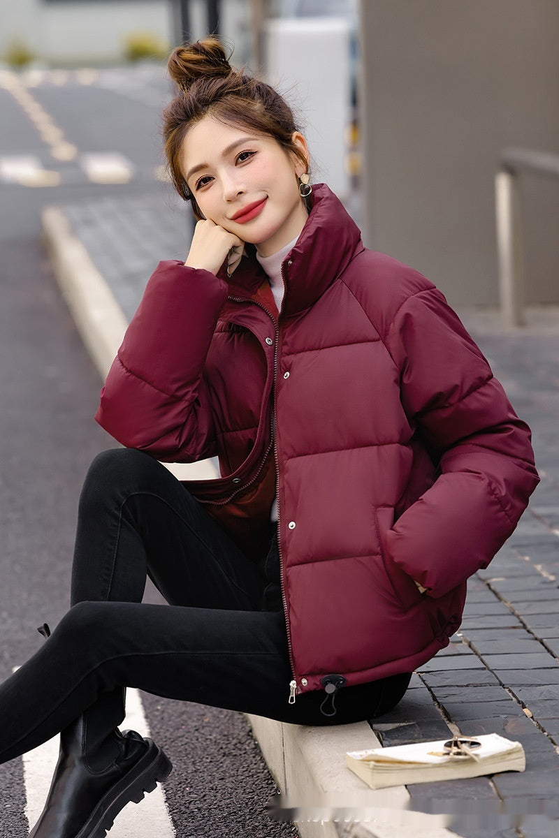 Women's Winter Cotton Down Jacket – Short Style with Stand Collar