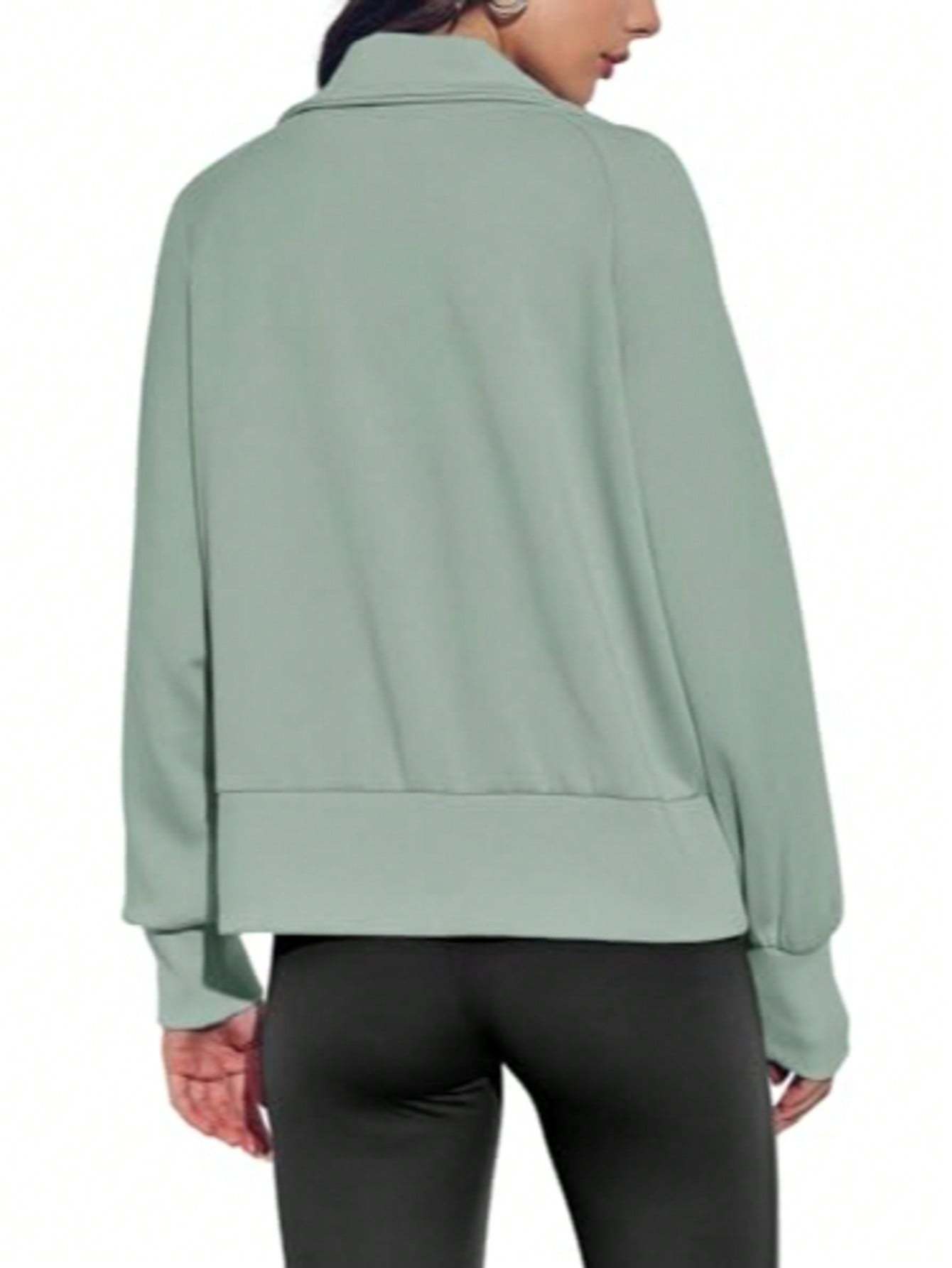Fisoew Women's Zip Up Sweatshirt Collared Neck Long Sleeve Loose Casual Lightweight Jacket With Pockets
