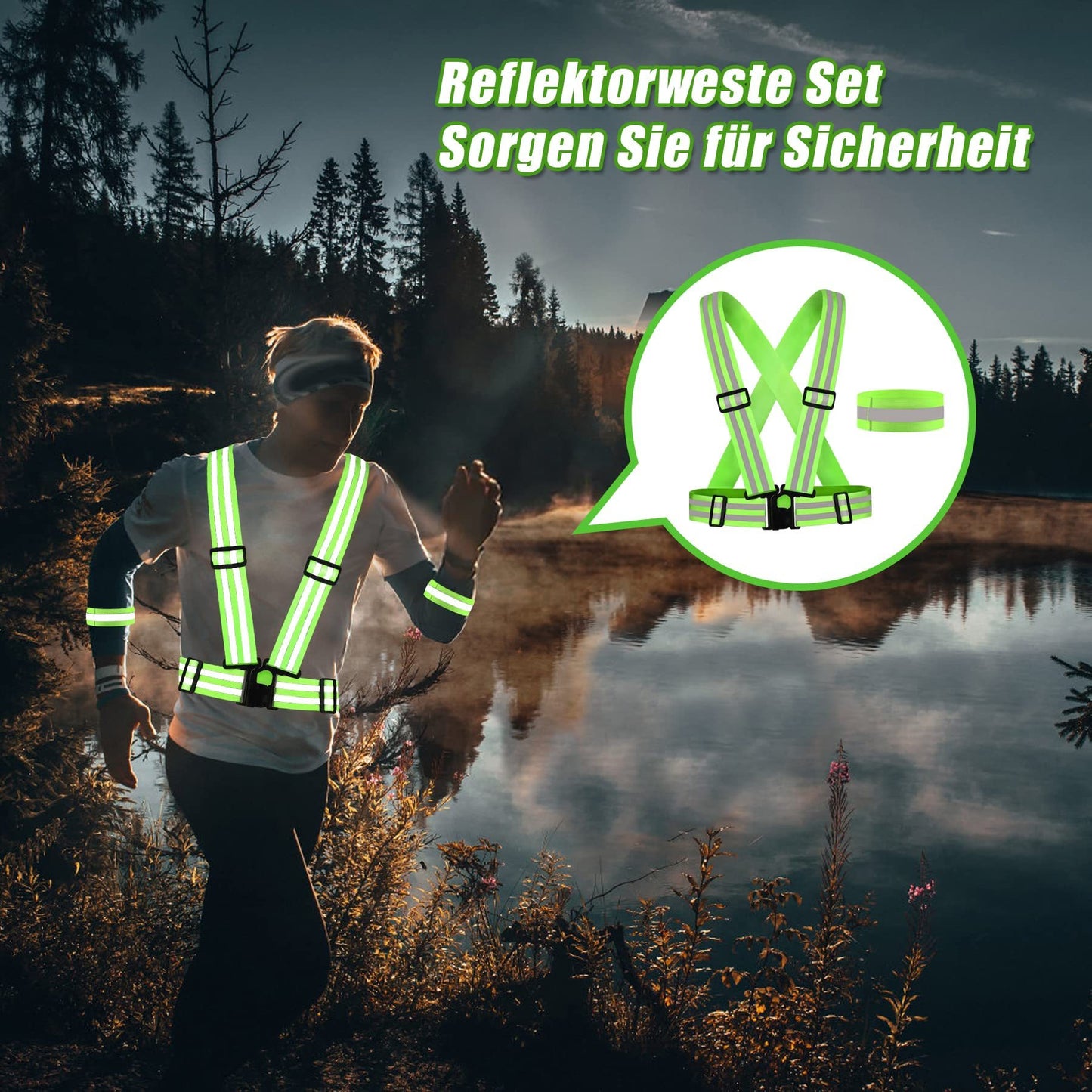7-in-1 Reflective Vest Set, 2 Adjustable High Visibility Vests, 4 Reflective Wristbands And 1 Yellow Storage Bag For Jogging, Cycling And Hiking In The Dark,