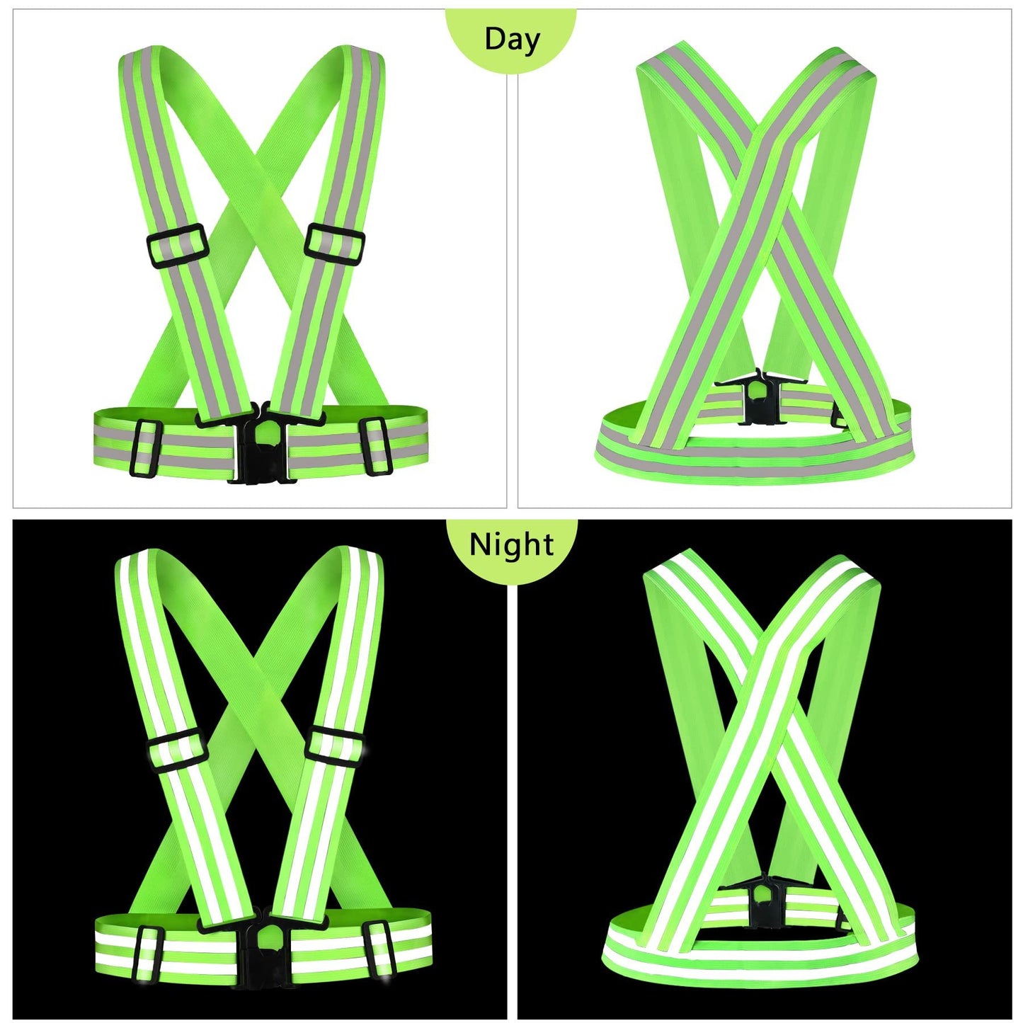 7-in-1 Reflective Vest Set, 2 Adjustable High Visibility Vests, 4 Reflective Wristbands And 1 Yellow Storage Bag For Jogging, Cycling And Hiking In The Dark,