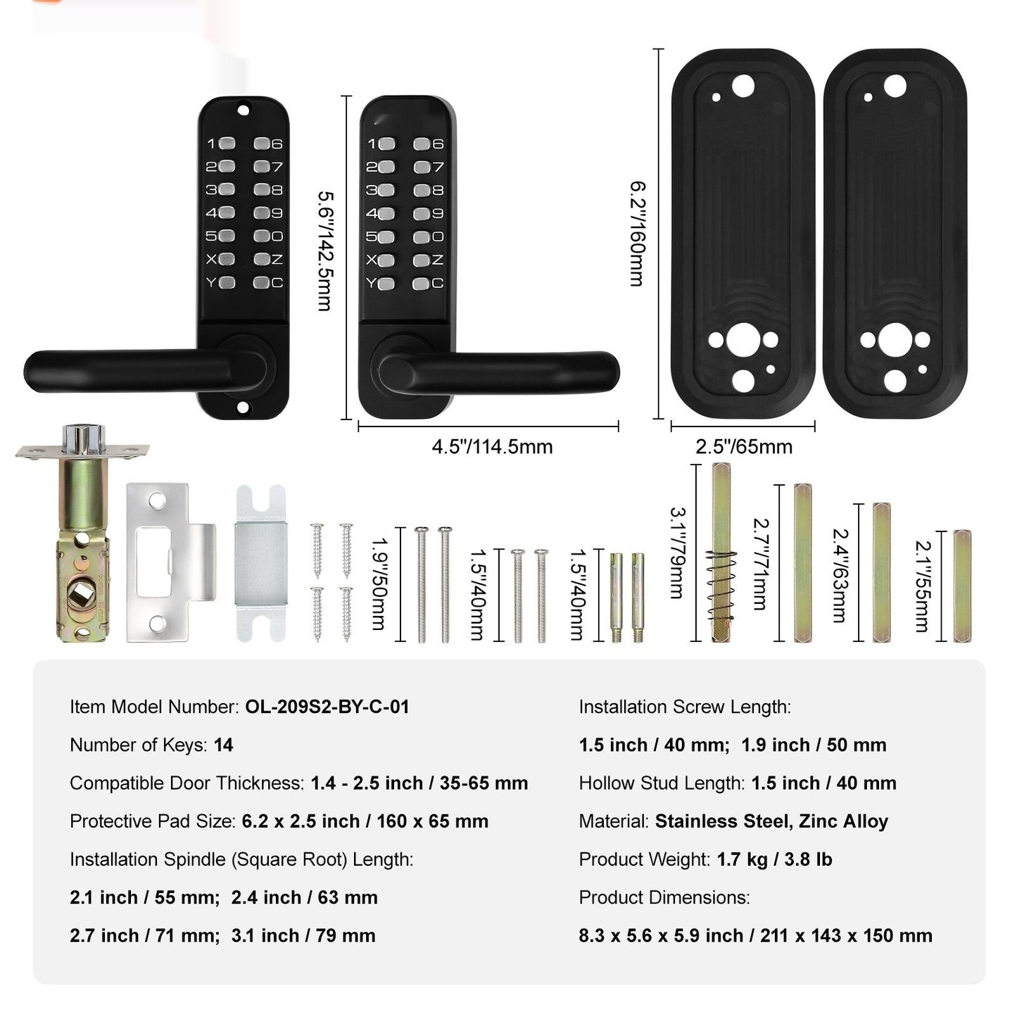 Mechanical Keyless Door Lock – 14-Digit Keypad, Dual-Sided Outdoor Lock, Automatic Security