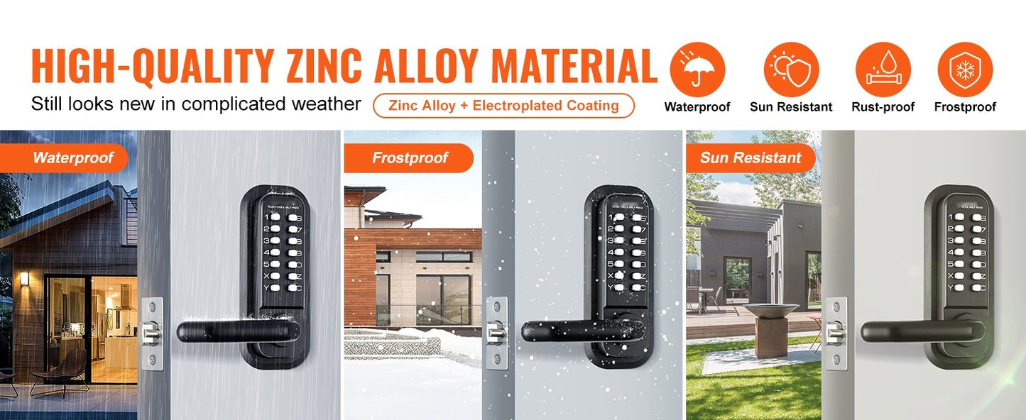Mechanical Keyless Door Lock – 14-Digit Keypad, Dual-Sided Outdoor Lock, Automatic Security