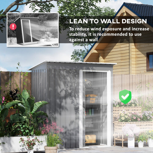 Outsunny 5 X 3ft Garden Storage Shed With Sliding Door And Sloped Roof Outdoor Equipment Tool, Light Gray