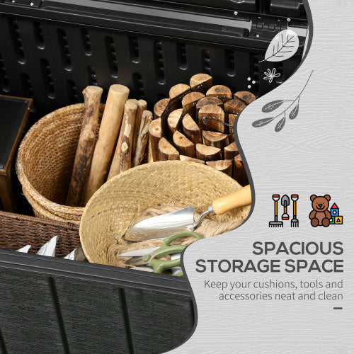 Outsunny 336 Liter Garden Storage Box, Water-resistant Heavy Duty Double Wall Plastic Container, Extra Large Outdoor Garden Furniture Organizer, Deck Cushion Chest With Wheels And Handles, Black