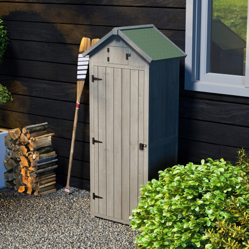 Outsunny Wooden Garden Shed, Utility Outdoor Small Shed With Lockable Double Doors, Shelves And Roof Hatch, Gray