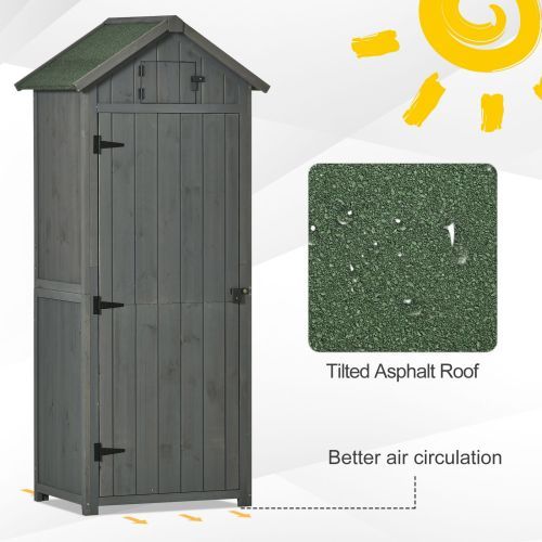 Outsunny Wooden Garden Shed, Utility Outdoor Small Shed With Lockable Double Doors, Shelves And Roof Hatch, Gray