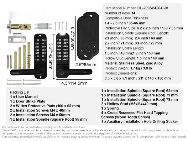 Mechanical Keyless Door Lock – 14-Digit Keypad, Dual-Sided Outdoor Lock, Automatic Security