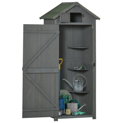 Outsunny Wooden Garden Shed, Utility Outdoor Small Shed With Lockable Double Doors, Shelves And Roof Hatch, Gray