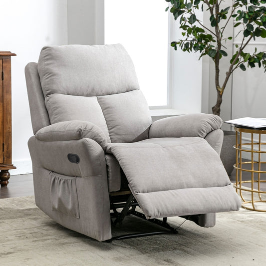 Recliner Armchair for the Elderly – Soft Fabric Chair with Side Pockets, Adjustable Backrest
