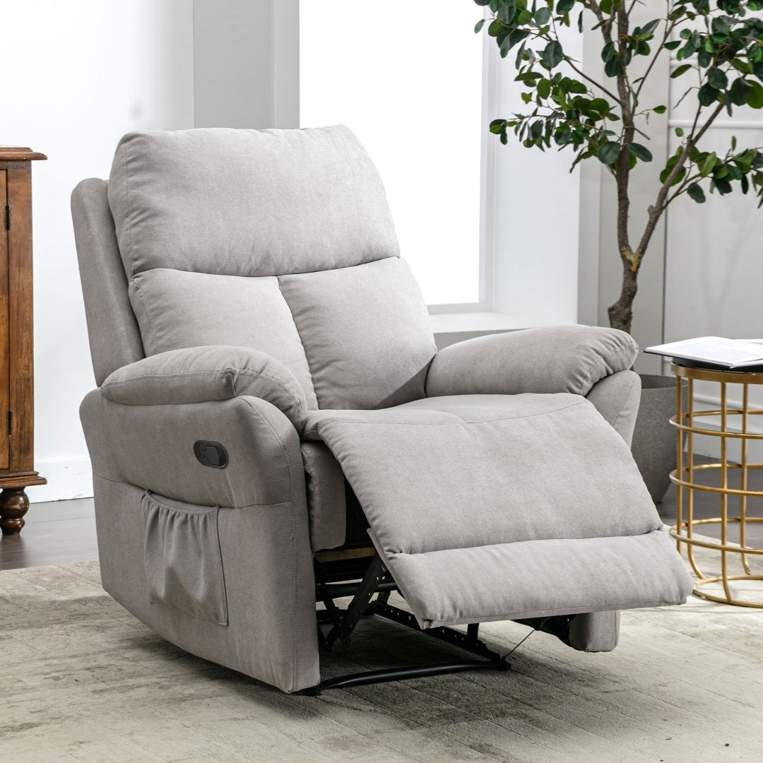 Recliner Armchair for the Elderly – Soft Fabric Chair with Side Pockets, Adjustable Backrest