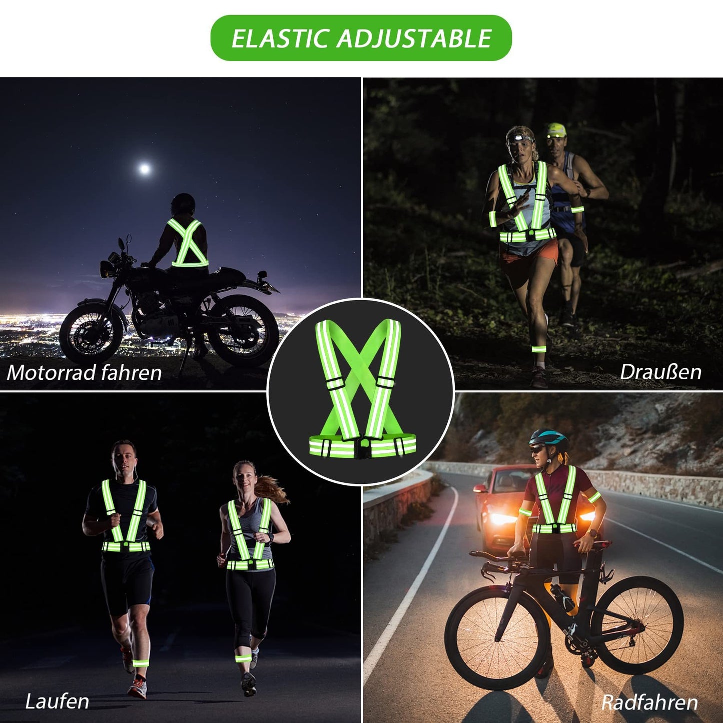 7-in-1 Reflective Vest Set, 2 Adjustable High Visibility Vests, 4 Reflective Wristbands And 1 Yellow Storage Bag For Jogging, Cycling And Hiking In The Dark,
