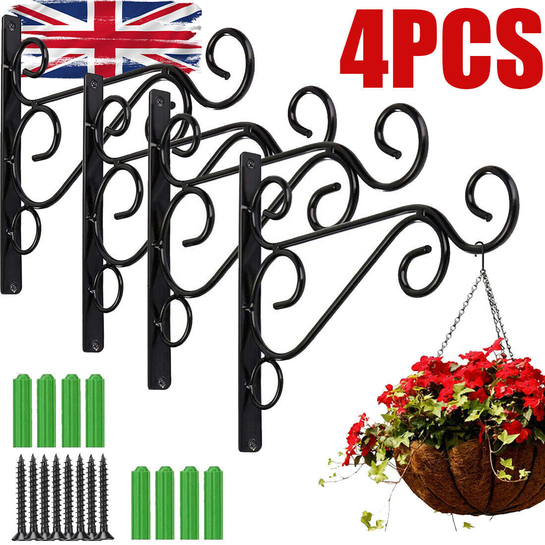 4 Pieces Of Black Ironwork Hooks