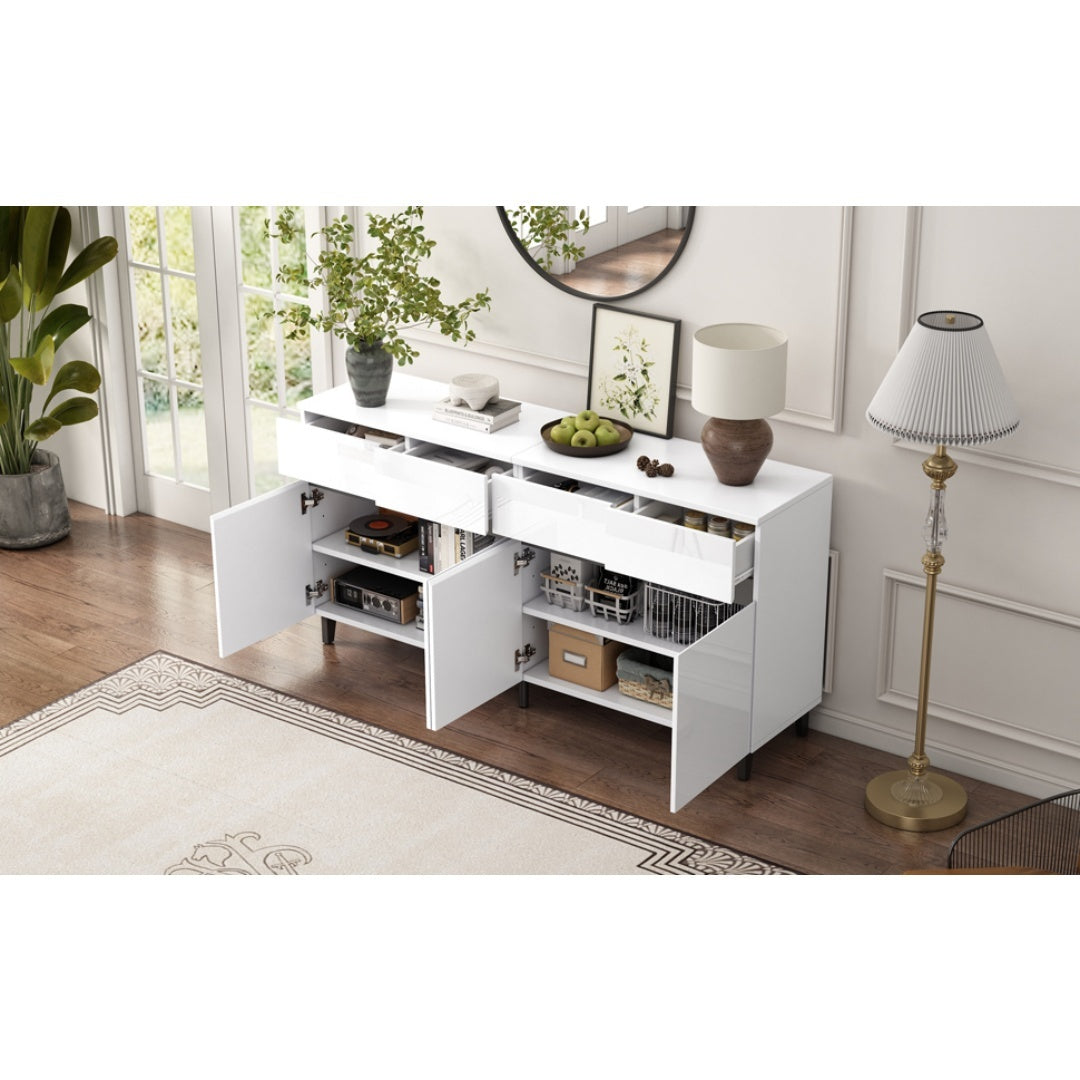 Modern White Sideboard Cabinet with 4 Drawers &amp; 4 Doors – 160x40x68cm