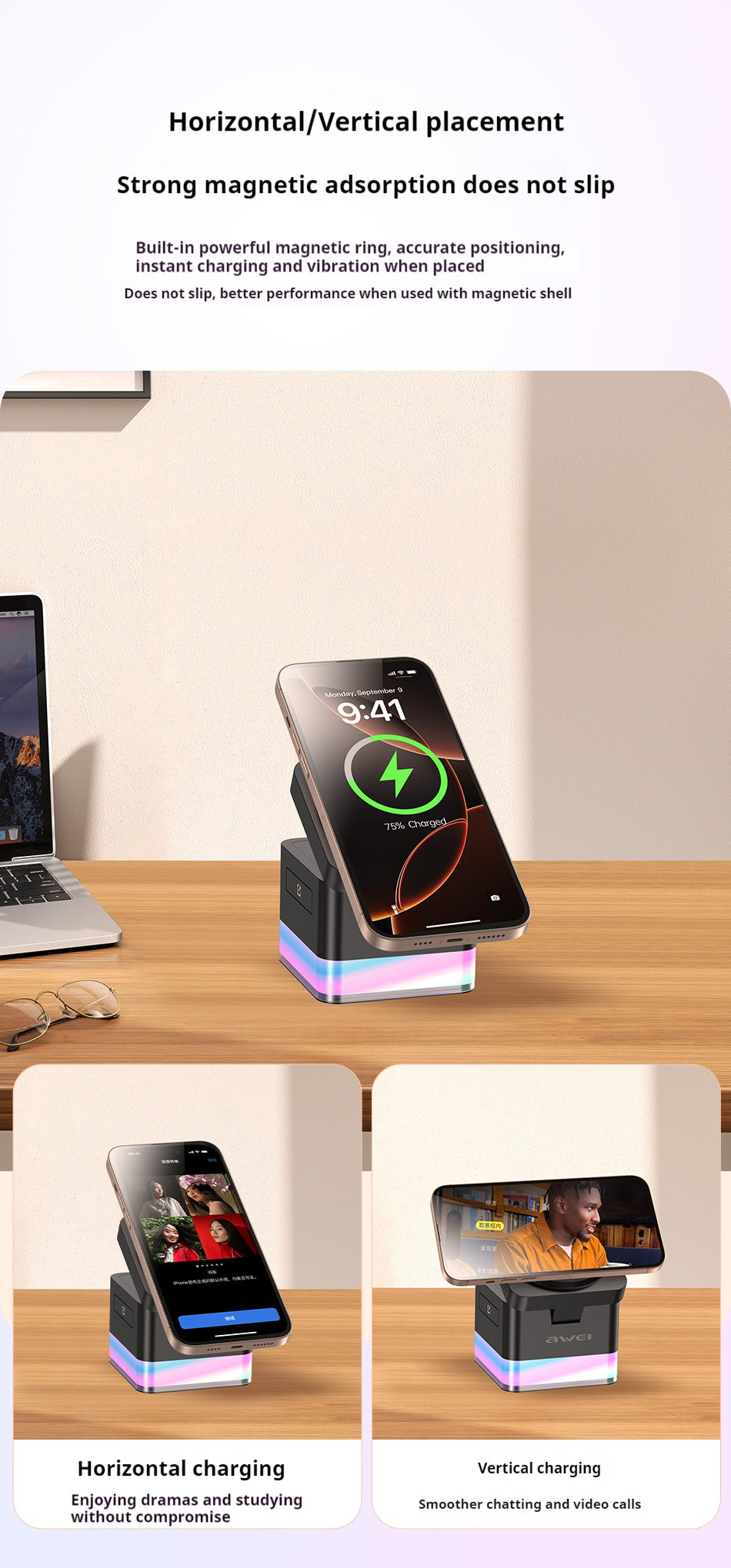 AWEI 3-in-1 Multi-function Wireless Charger 