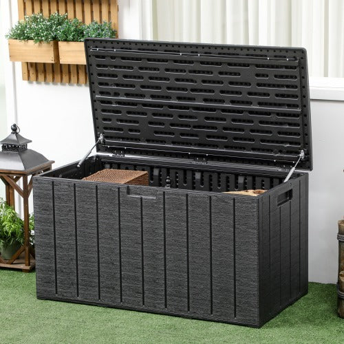 Outsunny 336 Liter Garden Storage Box, Water-resistant Heavy Duty Double Wall Plastic Container, Extra Large Outdoor Garden Furniture Organizer, Deck Cushion Chest With Wheels And Handles, Black