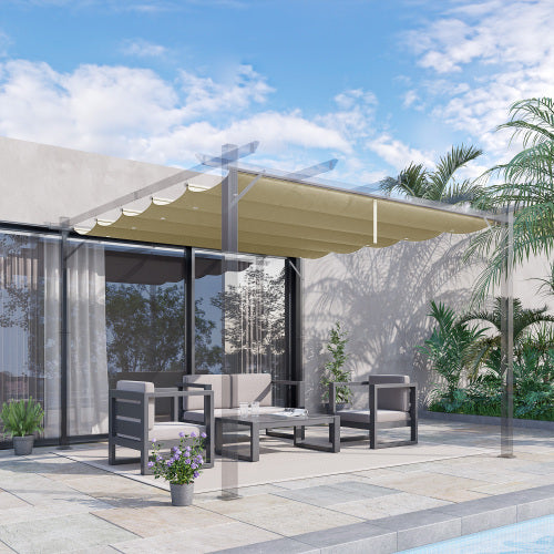 Outsunny Retractable Pergola Shade Cover, Replacement Canopy Fabric For 3 X 3 M Pergola, Gazebo Retractable Roof, Beige