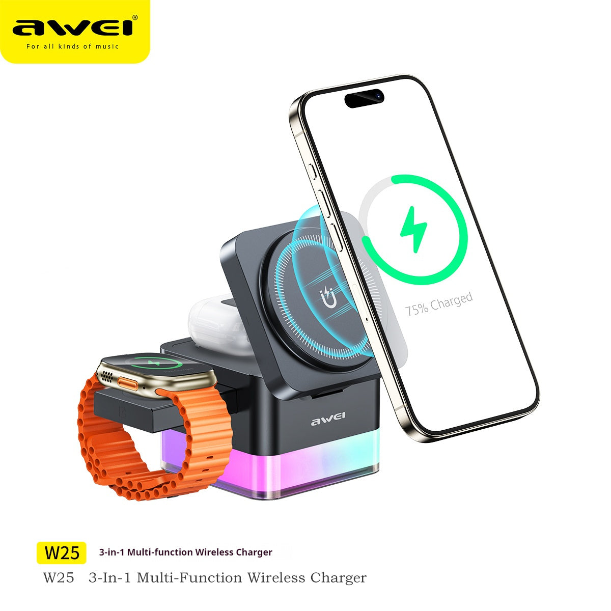 AWEI 3-in-1 Multi-function Wireless Charger 