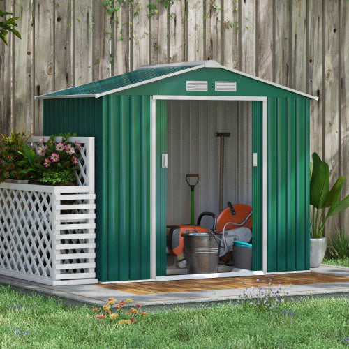 Outsunny 7 X ​​4ft Metal Garden Shed, Outdoor Storage Tool House With Ventilation Slots, Foundation Kit And Lockable Double Doors, Green
