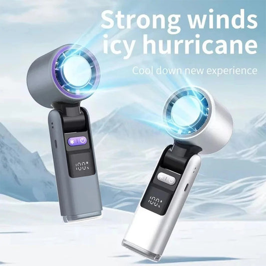 Violent Ice Cooling Fan Handheld Portable Fan Rechargeable Speed ​​Ice Cooling Handheld Small Fan High Speed ​​Folding Neck Type Fan Random Color