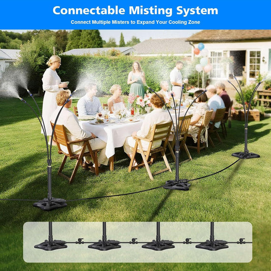 Outdoor Misting Cooling System Standing Patio Misting System, 8M Portable Mister System For Outdoor Garden BBQ Party Tanning Pool Beach Cooling Water Playing