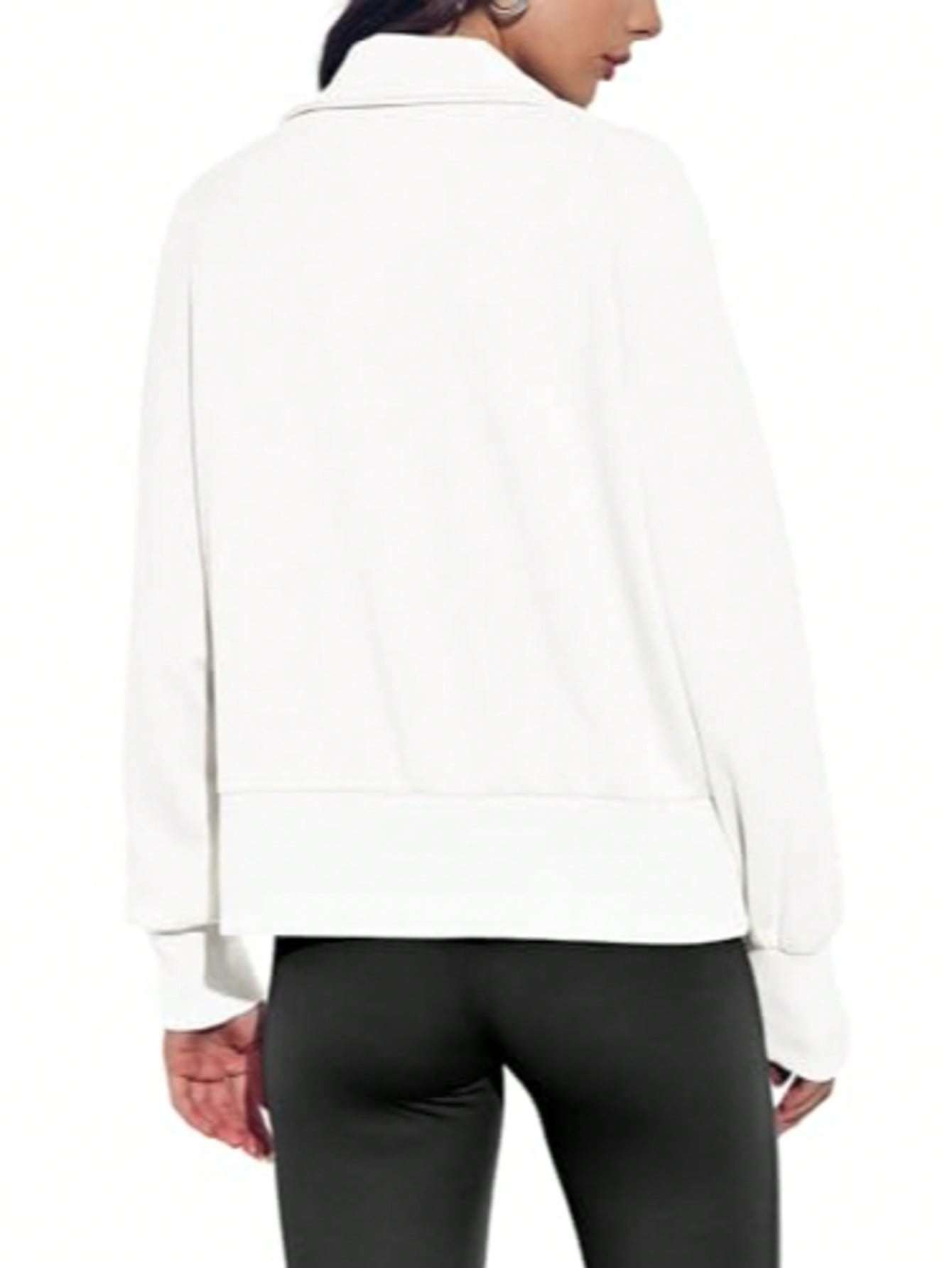 Fisoew Women's Zip Up Sweatshirt Collared Neck Long Sleeve Loose Casual Lightweight Jacket With Pockets