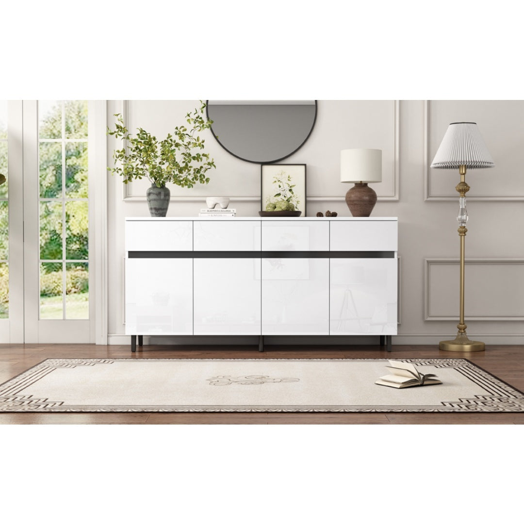 Modern White Sideboard Cabinet with 4 Drawers &amp; 4 Doors – 160x40x68cm